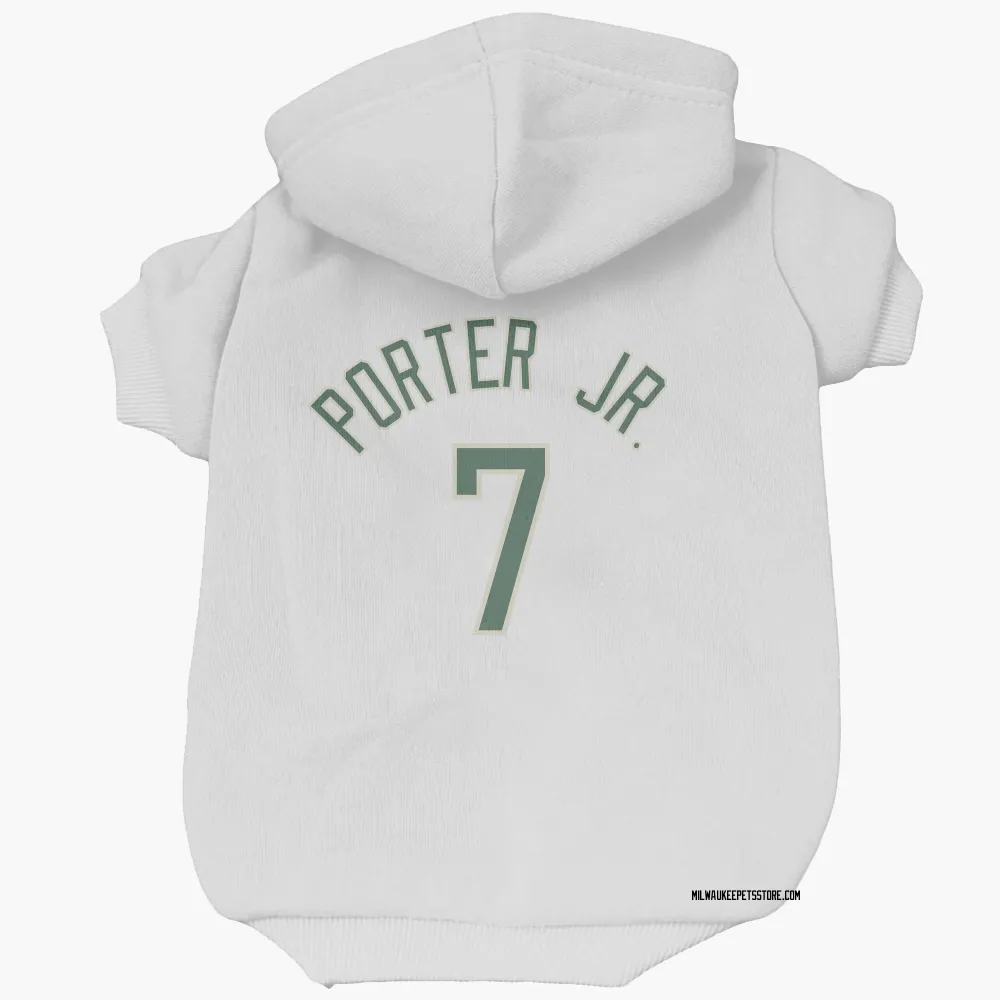 Milwaukee Bucks Kevin Porter Jr. White Pet Hoodie for Dog & Cat