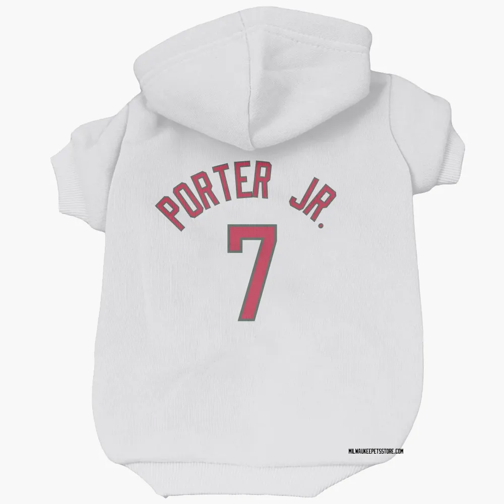 Milwaukee Bucks Kevin Porter Jr. White Red Pet Hoodie for Dog & Cat