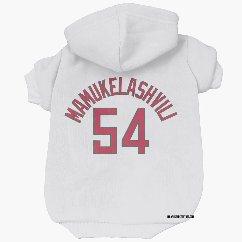 Milwaukee Bucks Sandro Mamukelashvili White Red Pet Hoodie for Dog & Cat